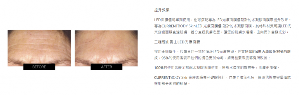CurrentBody LED光療面膜美容儀使用前後比較圖